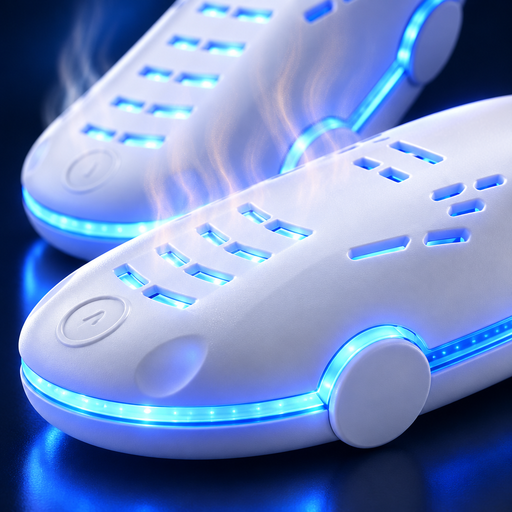 Detalle de la luz UV azul del secador de zapatillas Todelia