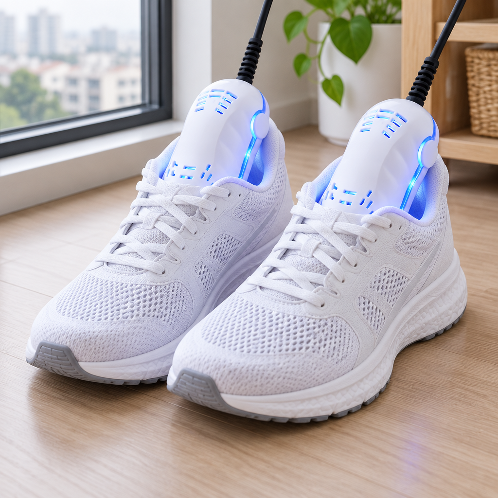 Secador UV Todelia dentro de un par de zapatillas blancas